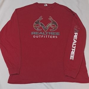 Realtree Men's Crew Neck Red Longsleeve 100% Cotton Graphic Tee